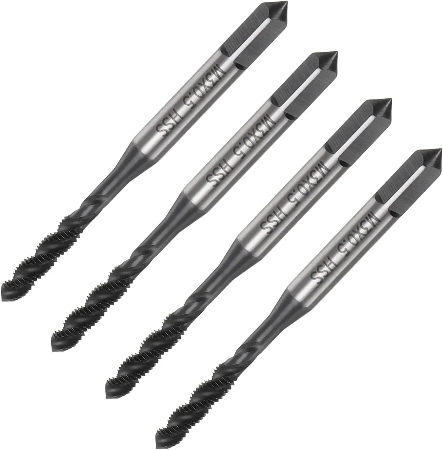 uxcell 4pcs Spiral Flute Thread Taps, M3 x 0.5 Nitride Coated Metric Screw Tap, Fully Ground High Speed Steel 6542 Machine Tapping Threading Tool for Machinist Thread Repair