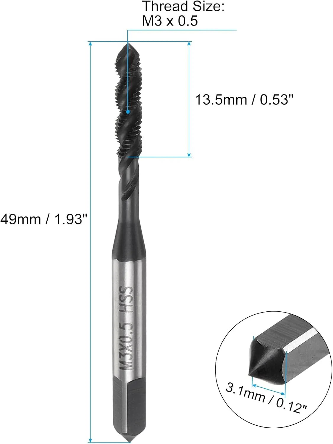 uxcell 4pcs Spiral Flute Thread Taps, M3 x 0.5 Nitride Coated Metric Screw Tap, Fully Ground High Speed Steel 6542 Machine Tapping Threading Tool for Machinist Thread Repair