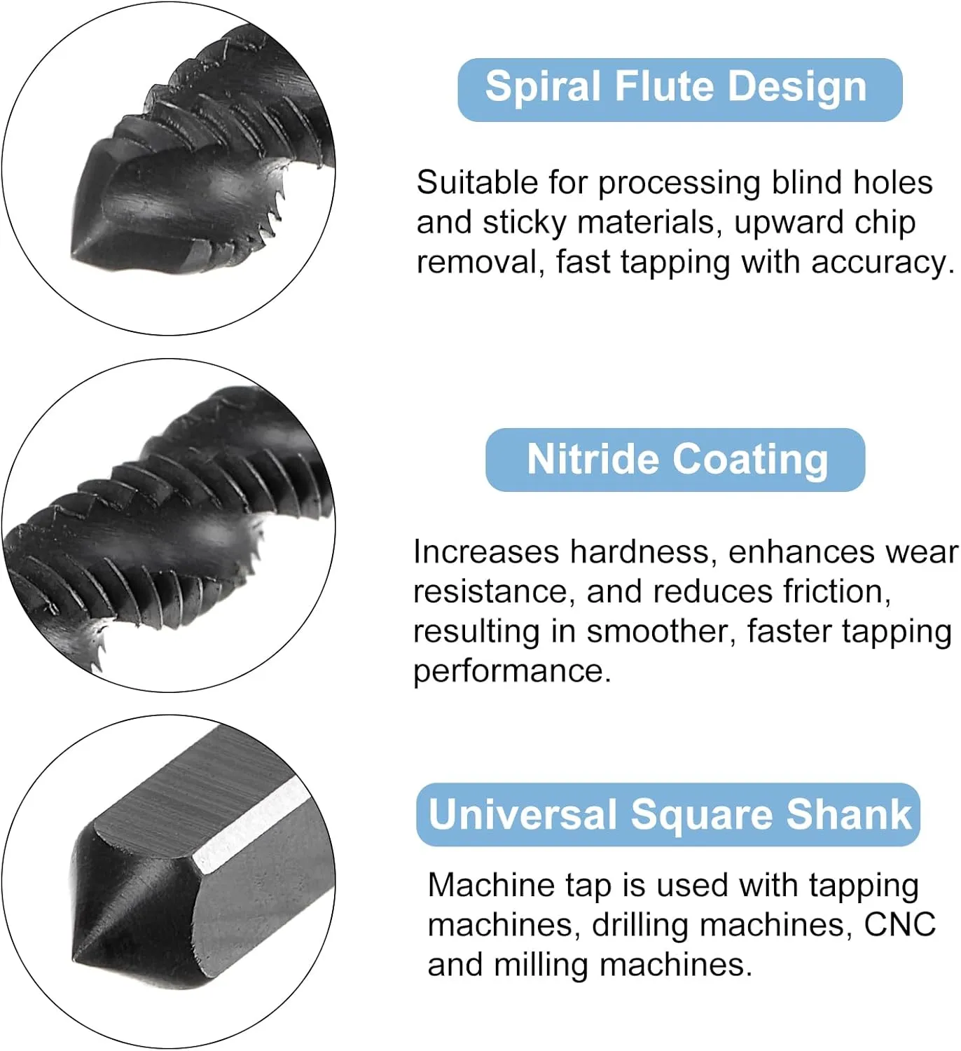 uxcell 4pcs Spiral Flute Thread Taps, M3 x 0.5 Nitride Coated Metric Screw Tap, Fully Ground High Speed Steel 6542 Machine Tapping Threading Tool for Machinist Thread Repair