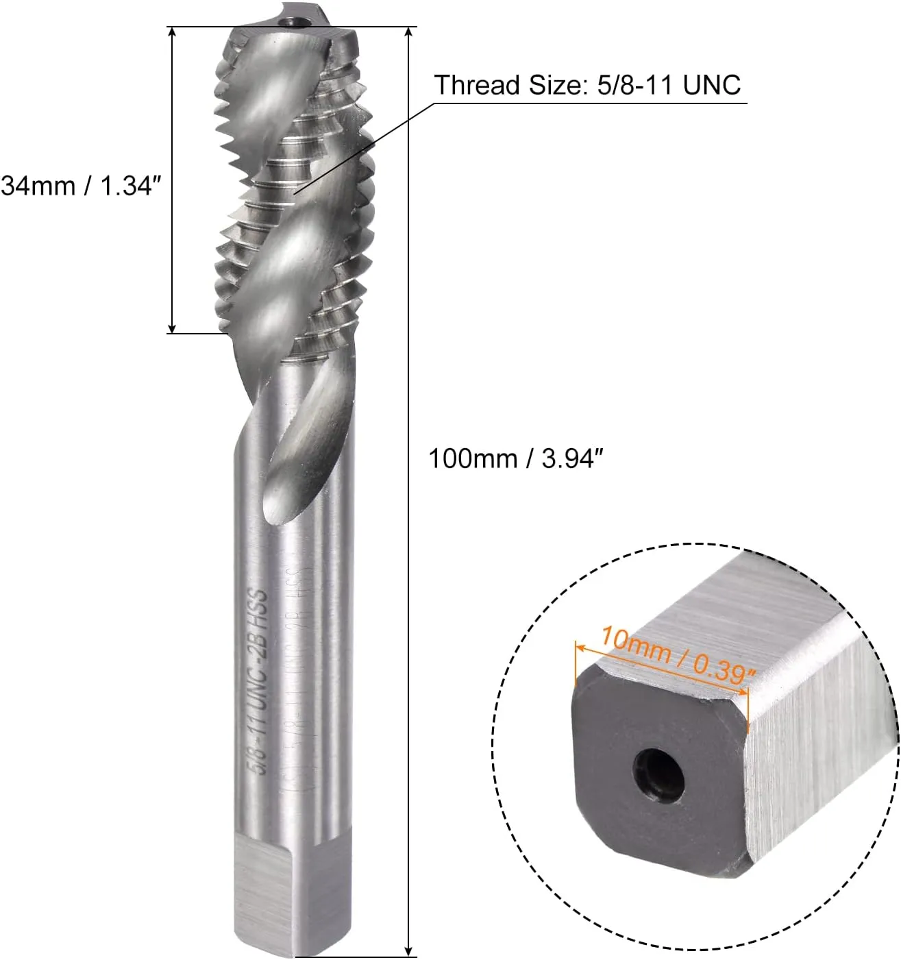 uxcell Spiral Flute Taps, 5/8-11 UNC 2B High Speed Steel (HSS) Uncoated Machine Thread Milling Threading Screw Tap 3 Flutes Tapping Tool