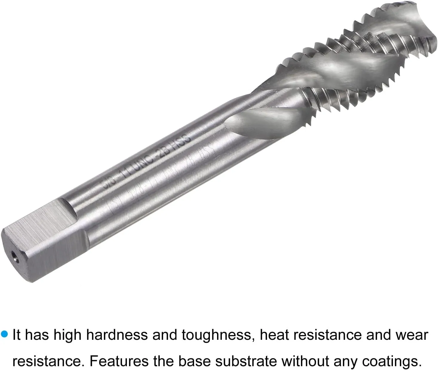 uxcell Spiral Flute Taps, 5/8-11 UNC 2B High Speed Steel (HSS) Uncoated Machine Thread Milling Threading Screw Tap 3 Flutes Tapping Tool