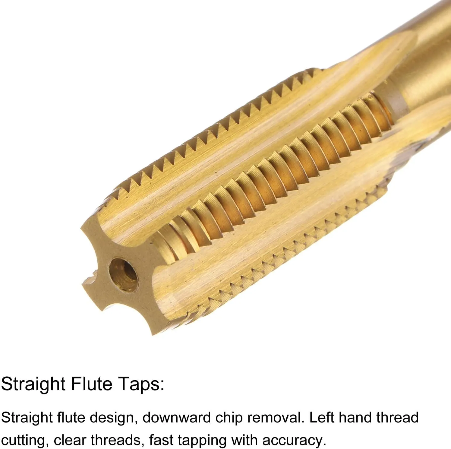 uxcell Straight Flute Taps, M14 x 1.5 Metric Left Hand Titanium Coated M35 Cobalt High Speed Steel Machine Tapping Screw Thread Milling Tap Machinist Repair Threading Tool