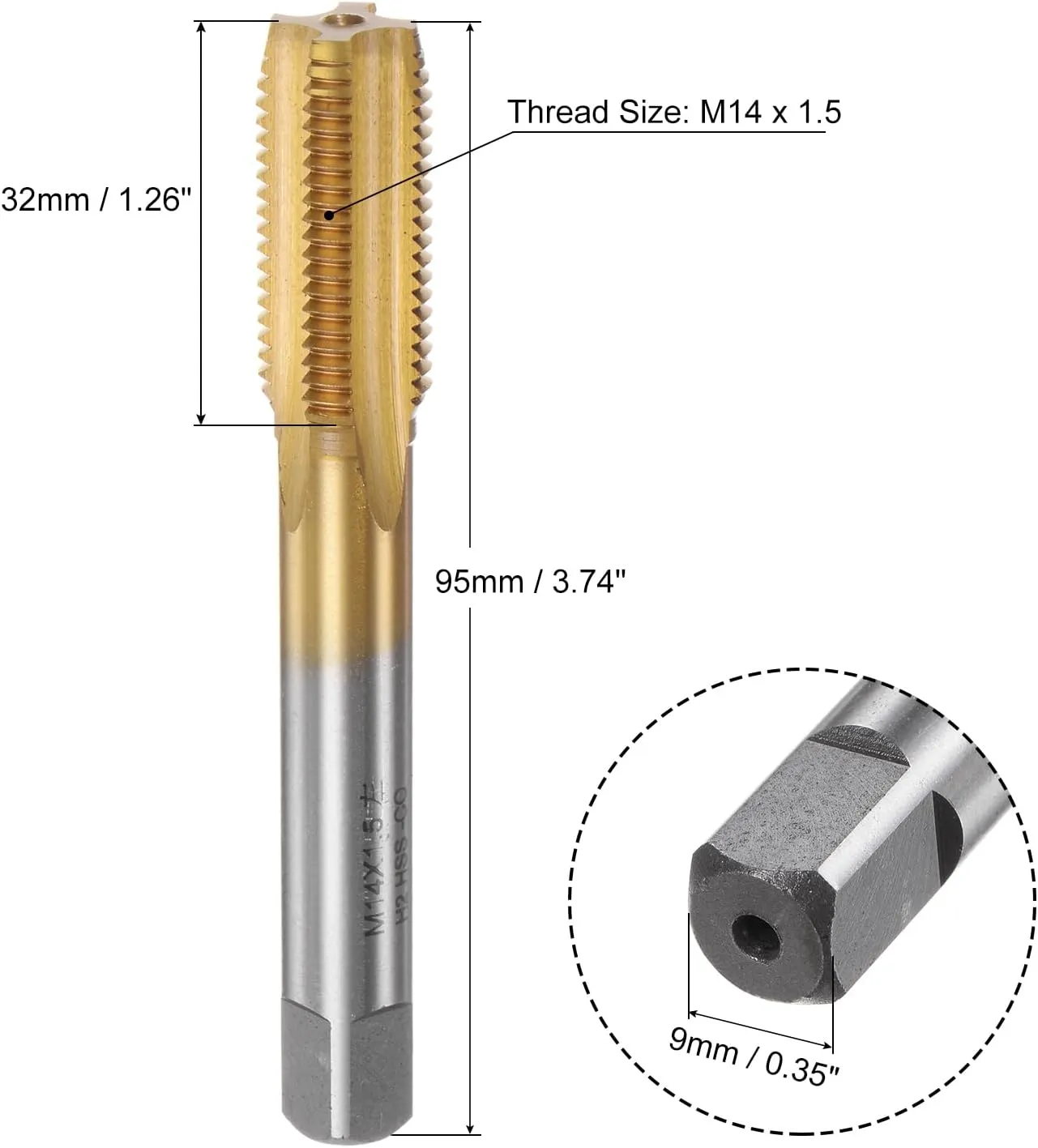 uxcell Straight Flute Taps, M14 x 1.5 Metric Left Hand Titanium Coated M35 Cobalt High Speed Steel Machine Tapping Screw Thread Milling Tap Machinist Repair Threading Tool