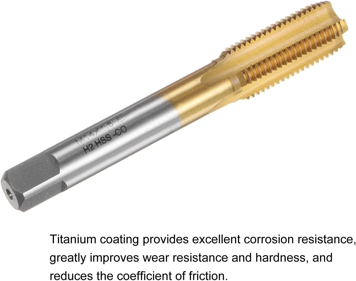 uxcell Straight Flute Taps, M14 x 1.5 Metric Left Hand Titanium Coated M35 Cobalt High Speed Steel Machine Tapping Screw Thread Milling Tap Machinist Repair Threading Tool