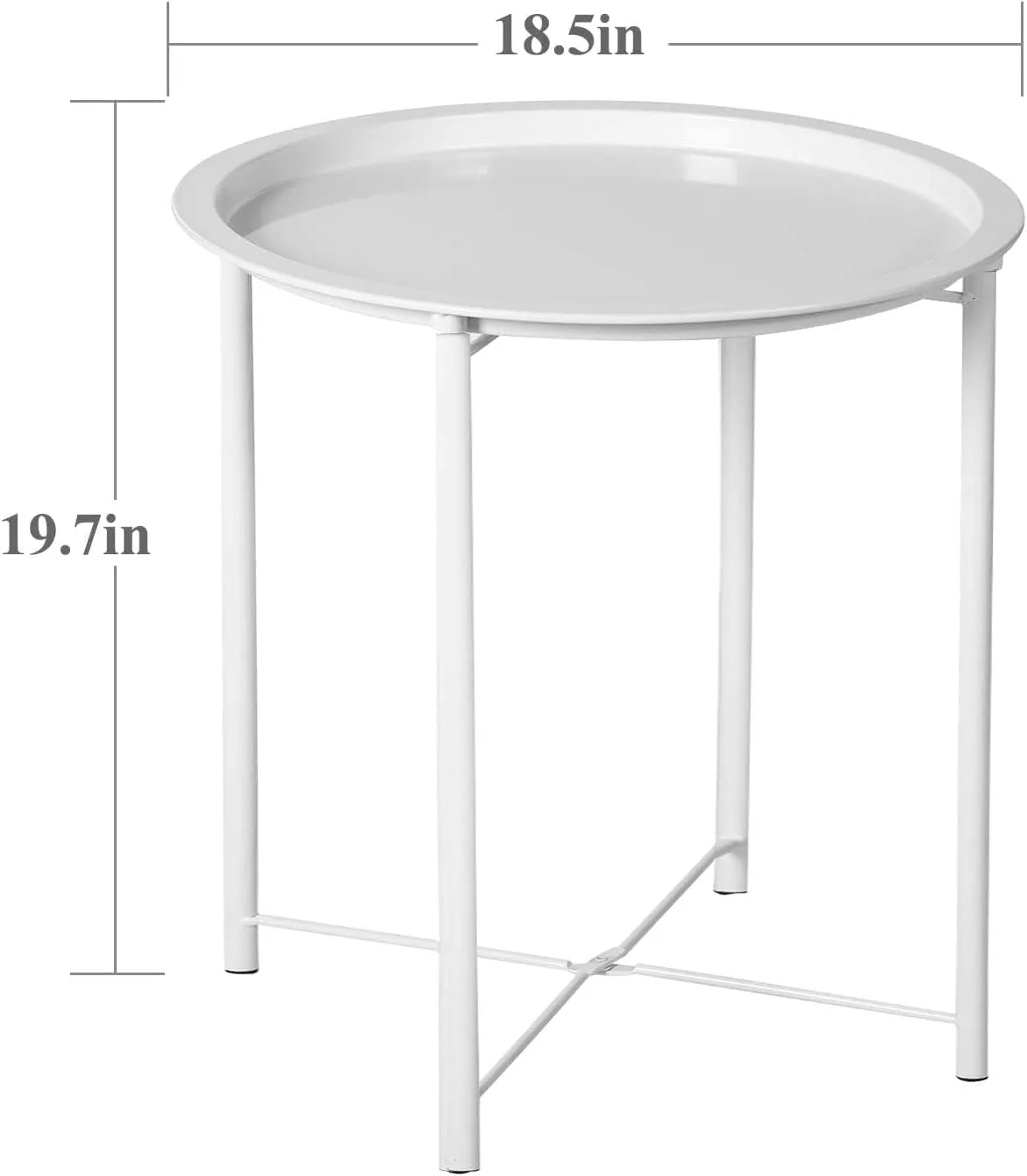 VECELO Side/End Table, Folding Round Metal Anti-Rust and Waterproof Outdoor or Indoor Tray for Living Room Bedroom Balcony and Office, 1 PCS, Beige