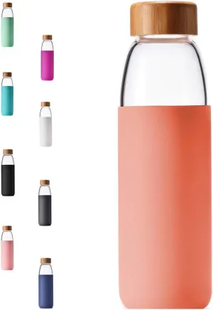 veegoal 18 Oz Borosilicate Glass Water Bottles with Bamboo Lid, BPA-FREE, Non-Slip Silicone Sleeve, and Stainless Steel Leak Proof Lid - Reusable Glass Bottle for Men and Women