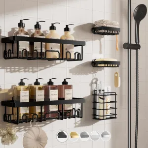 Veken 5-Pack Shower Caddy, Rustproof & Water-Resistant Kitchen Sink Organizer, Large Capacity Spice Rack, Wall-Mounted Storage Shelves for Kitchen & Bathroom, Soap Dish & Multi-Purpose Sponge Holder