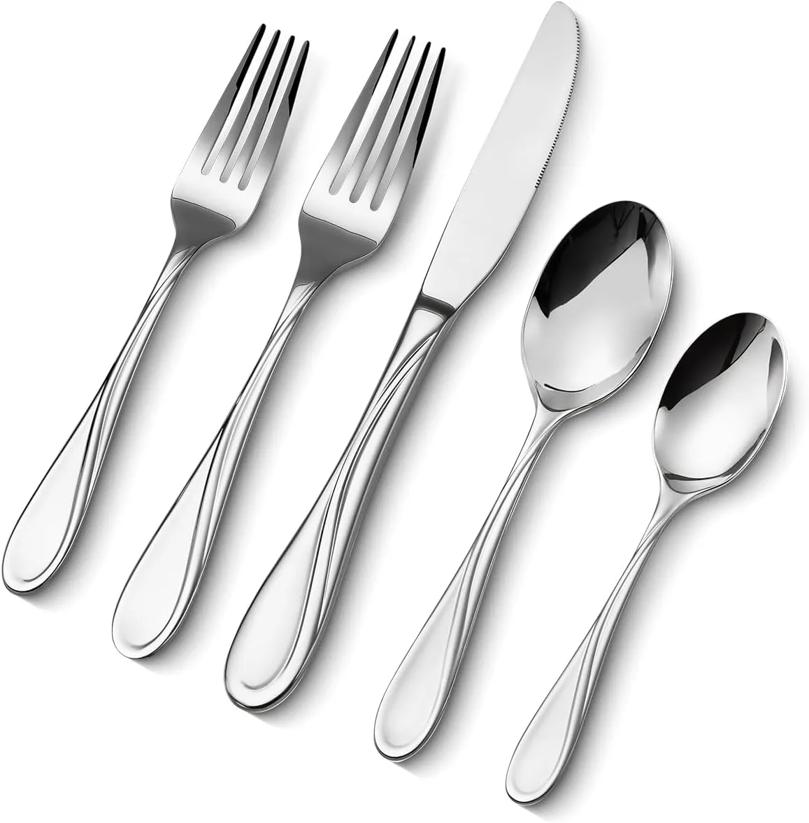 VEVOR 30-Piece Silverware Set, Food-Grade Stainless Steel Flatware Utensils, Mirror Finished Cutlery Set, Dishwasher Safe Eating Tableware for Kitchen Home, Service for 6, Include Knife Fork Spoon