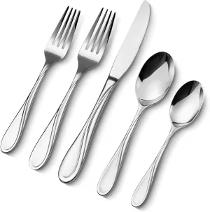 VEVOR 30-Piece Silverware Set, Food-Grade Stainless Steel Flatware Utensils, Mirror Finished Cutlery Set, Dishwasher Safe Eating Tableware for Kitchen Home, Service for 6, Include Knife Fork Spoon