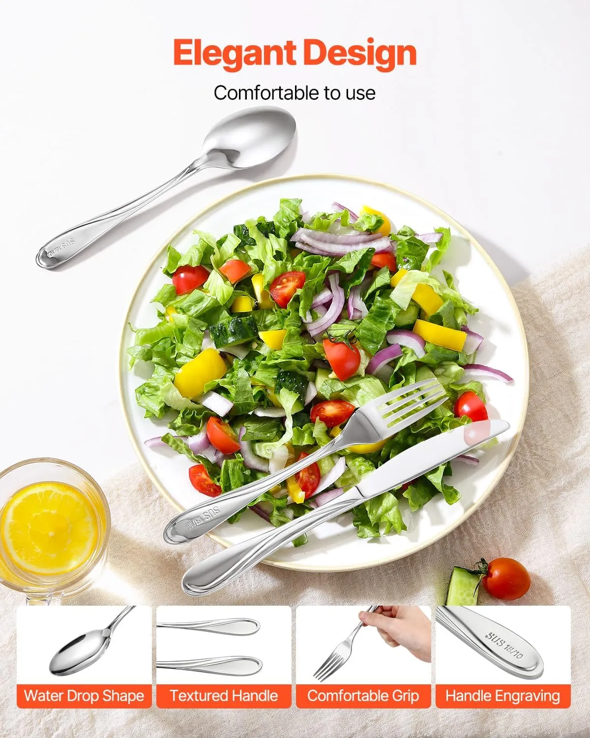 VEVOR 30-Piece Silverware Set, Food-Grade Stainless Steel Flatware Utensils, Mirror Finished Cutlery Set, Dishwasher Safe Eating Tableware for Kitchen Home, Service for 6, Include Knife Fork Spoon