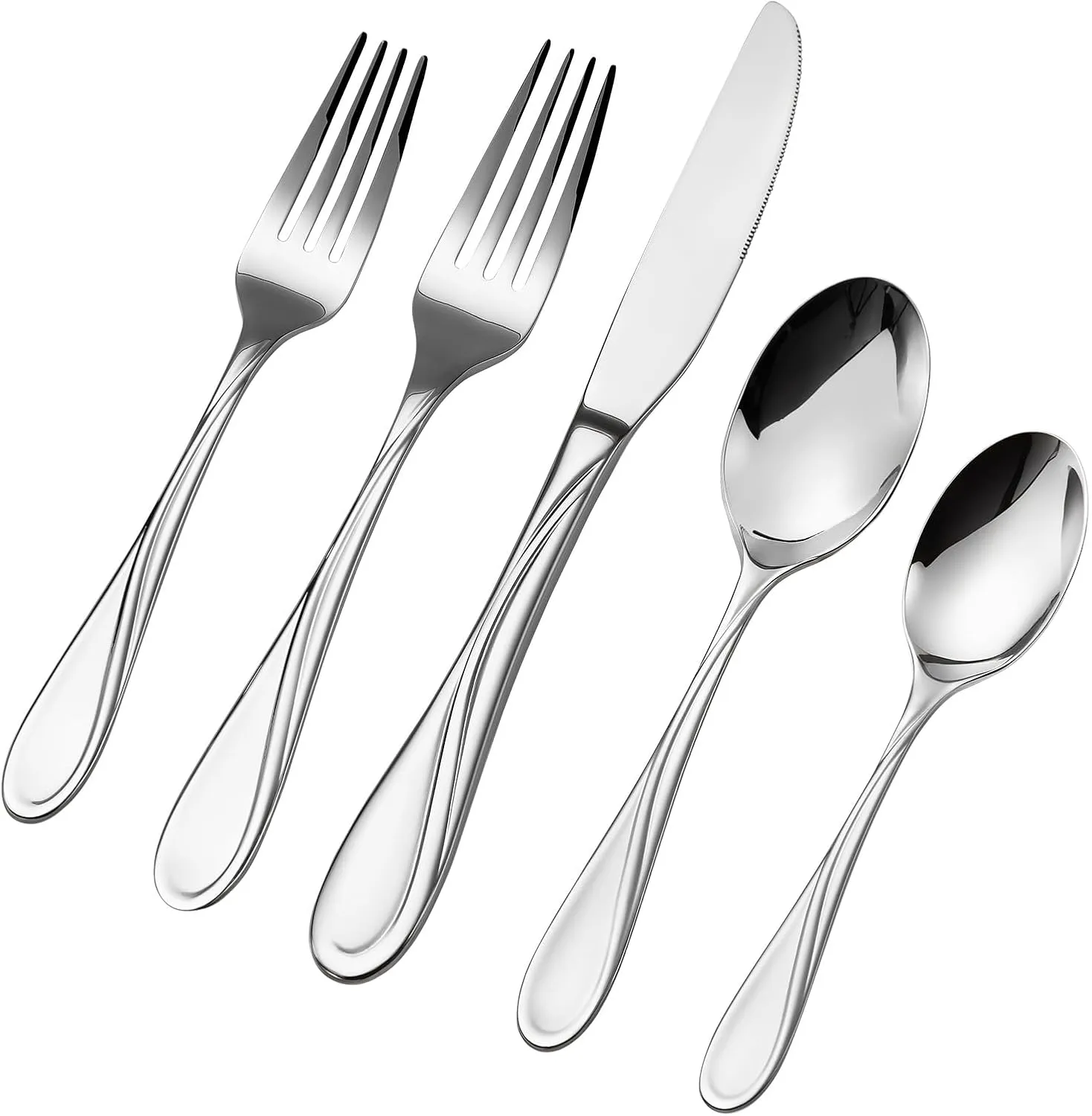 VEVOR 30-Piece Silverware Set, Food-Grade Stainless Steel Flatware Utensils, Mirror Finished Cutlery Set, Dishwasher Safe Eating Tableware for Kitchen Home, Service for 6, Include Knife Fork Spoon