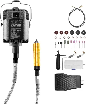 VEVOR Flex Shaft Grinder, 1000W 30,000RPM Electric Flex Shaft Rotary Tool Carver, Multi-functional Hanging Grinding Machine with 31PCS Accessories & Foot Pedal for Carving Buffing Drilling Polishing