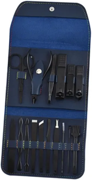 VICASKY 16Pcs Portable Nail Clipper Set Premium Stainless Steel Nail Tools for Manicure Includes PU Organizer Dark Blue
