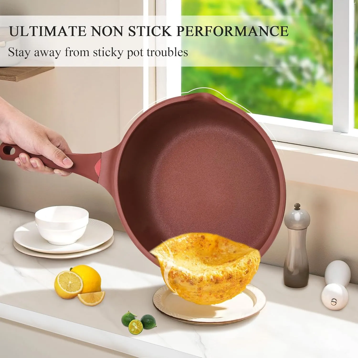 Vinchef Nonstick Toxin-Free Ceramic Cookware Deep Frying Pan Saute Pan with Lid, 12in/5.5Qt Fry Pan, German 3C  Ceramic Coating Technology, Heat Indicator, Induction Compatible
