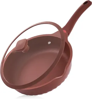 Vinchef Nonstick Toxin-Free Ceramic Cookware Deep Frying Pan Saute Pan with Lid, 12in/5.5Qt Fry Pan, German 3C  Ceramic Coating Technology, Heat Indicator, Induction Compatible