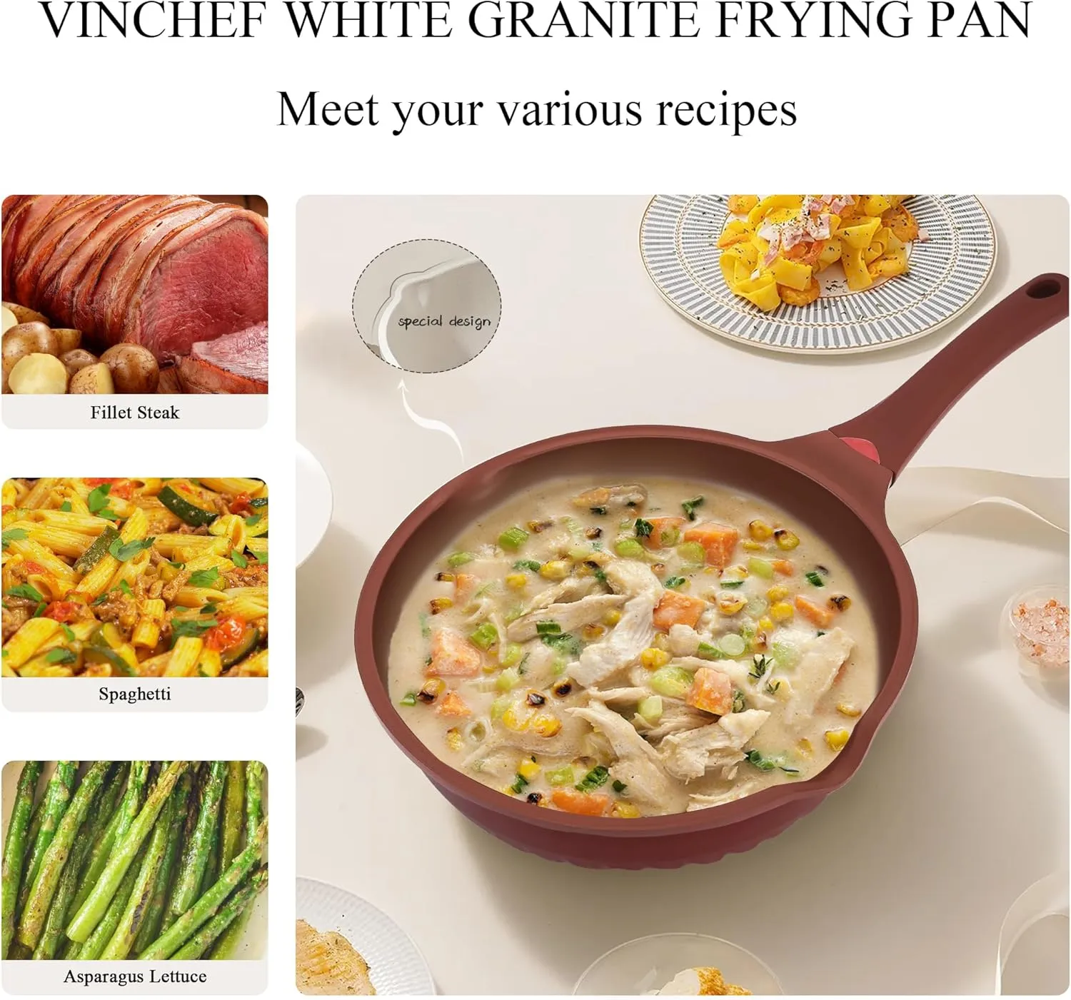 Vinchef Nonstick Toxin-Free Ceramic Cookware Deep Frying Pan Saute Pan with Lid, 12in/5.5Qt Fry Pan, German 3C  Ceramic Coating Technology, Heat Indicator, Induction Compatible