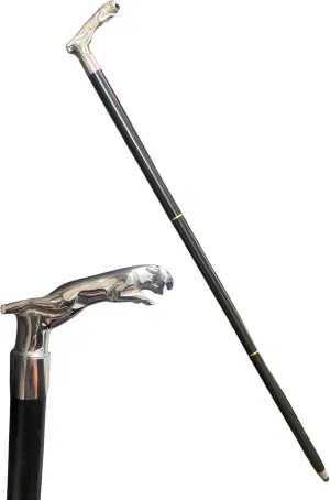 Vintage Antique Brass Handle Walking Cane Adjustable Wooden Three Piece Walking Stick Jaguar Designed Brass Handle Foldable Victorian Walking Stick Gift for Hiking and Trekking