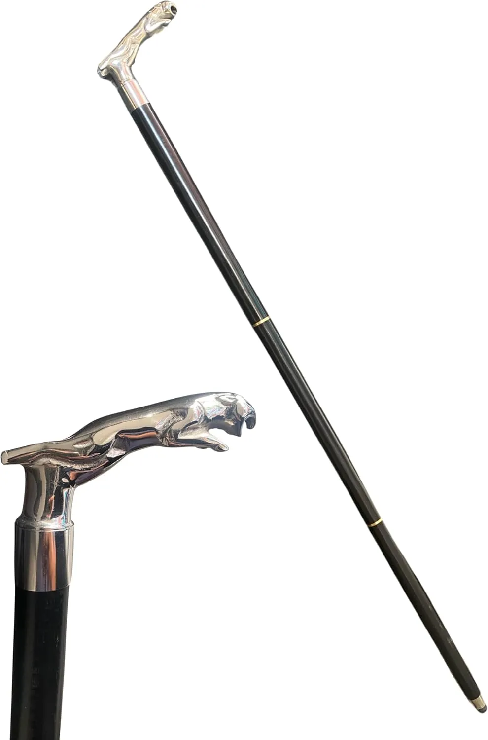 Vintage Antique Brass Handle Walking Cane Adjustable Wooden Three Piece Walking Stick Jaguar Designed Brass Handle Foldable Victorian Walking Stick Gift for Hiking and Trekking