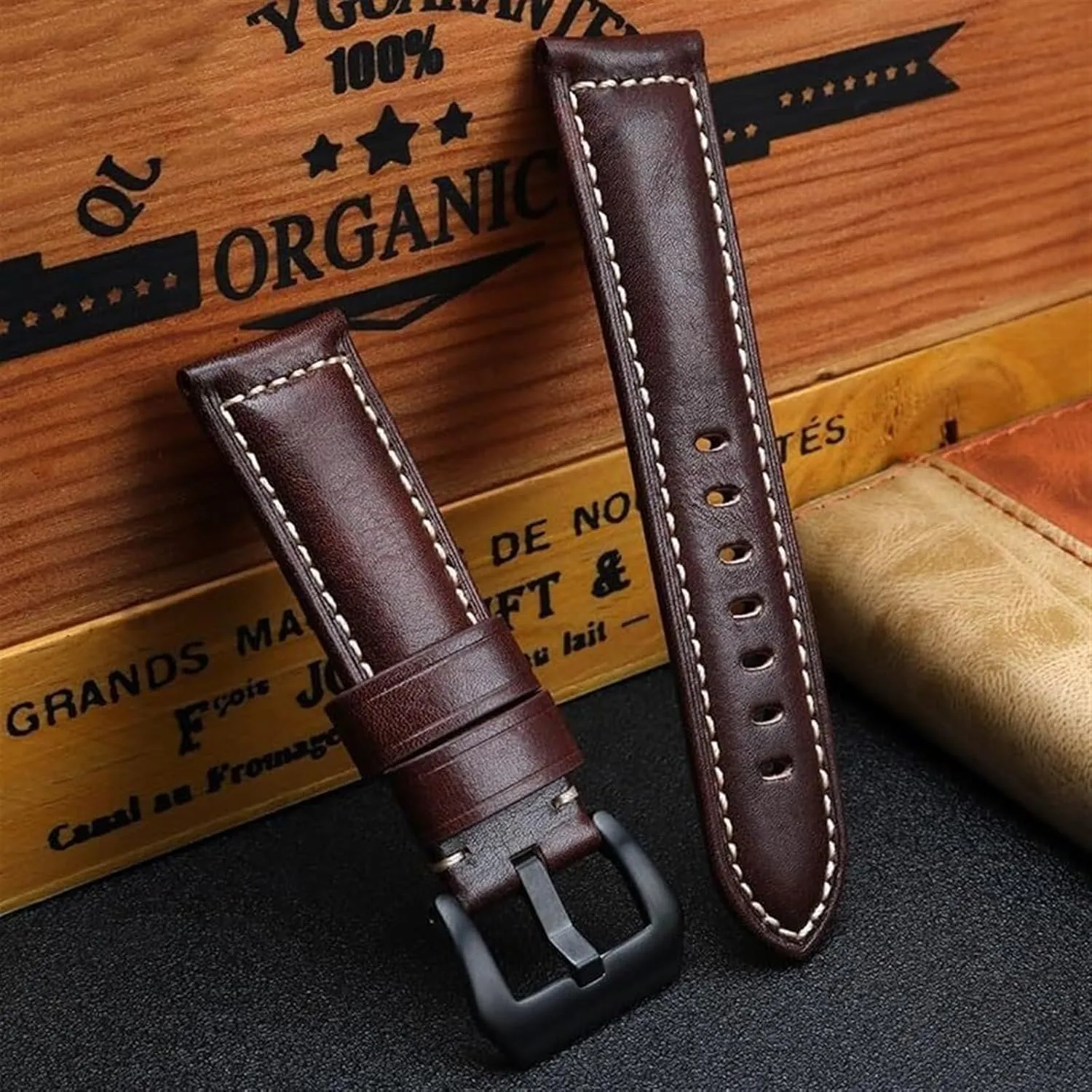 Vintage Genuine Leather Watchbands for Men Cowhide Watch Strap with Stainless Steel Buckle Watch Accessories Band
