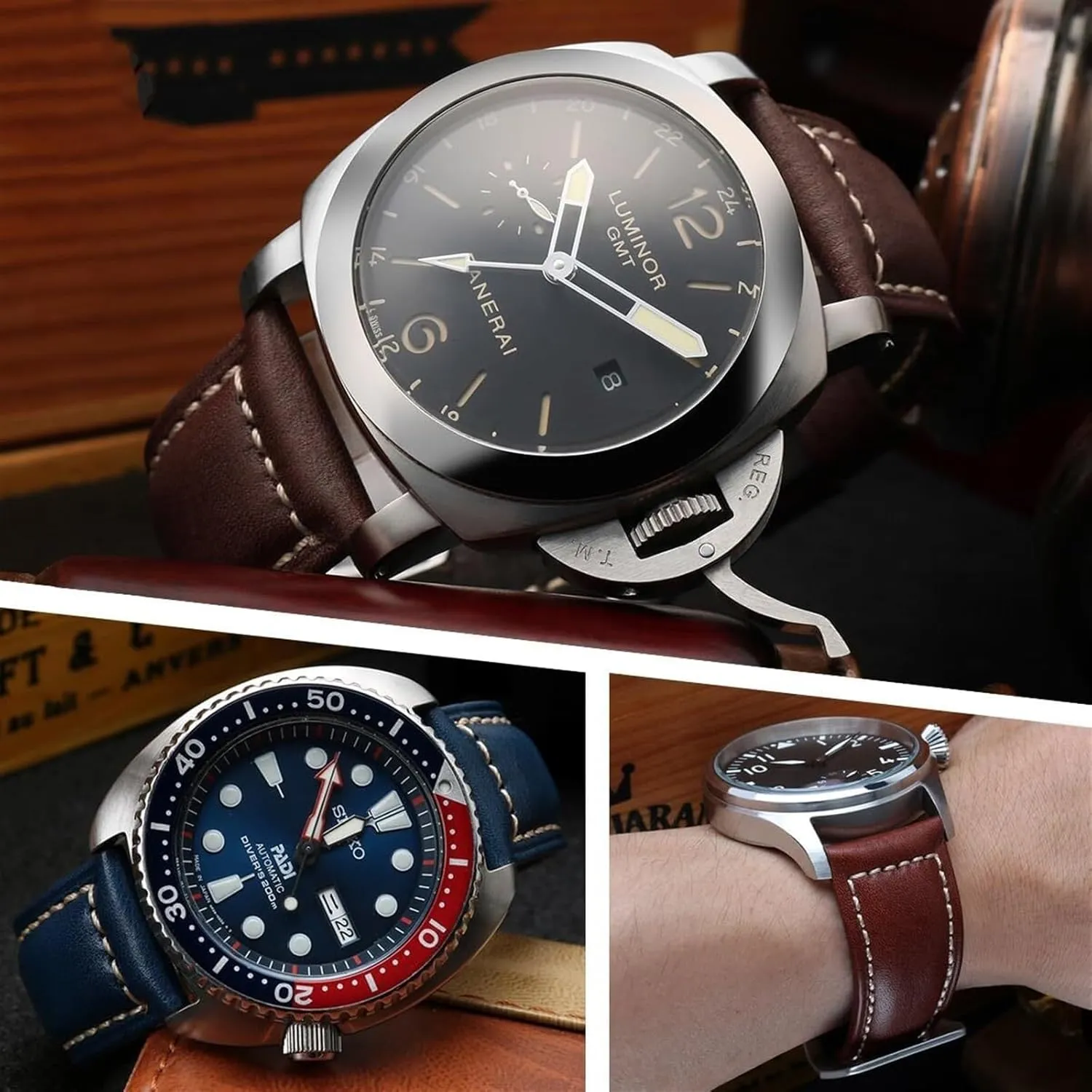 Vintage Genuine Leather Watchbands for Men Cowhide Watch Strap with Stainless Steel Buckle Watch Accessories Band