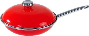 VITA 11-Inch Covered Skillet (Enamel on Steel)(Red) for All Stove Tops - Dishwasher & Oven Safe up to 350 ℉ – Quick & Even Heat Distribution – Pan that’s Non Stick, Scratch Resistant, High Gloss