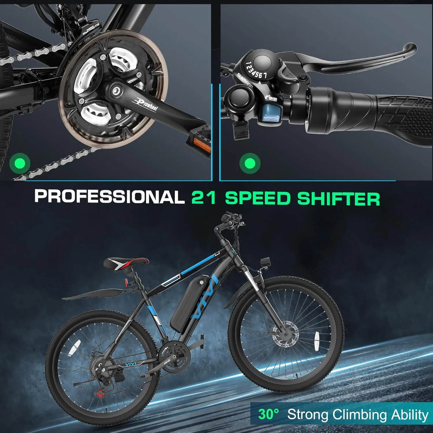 Vivi Electric Bike for Adults, Peak 780W Ebike 26" Electric Mountain Bike, 22MPH Adult Electric Bicycles Commuter Ebike with 48V Battery, Up to 50 Miles, Cruise Control, 21 Speed, UL 2849 Certified