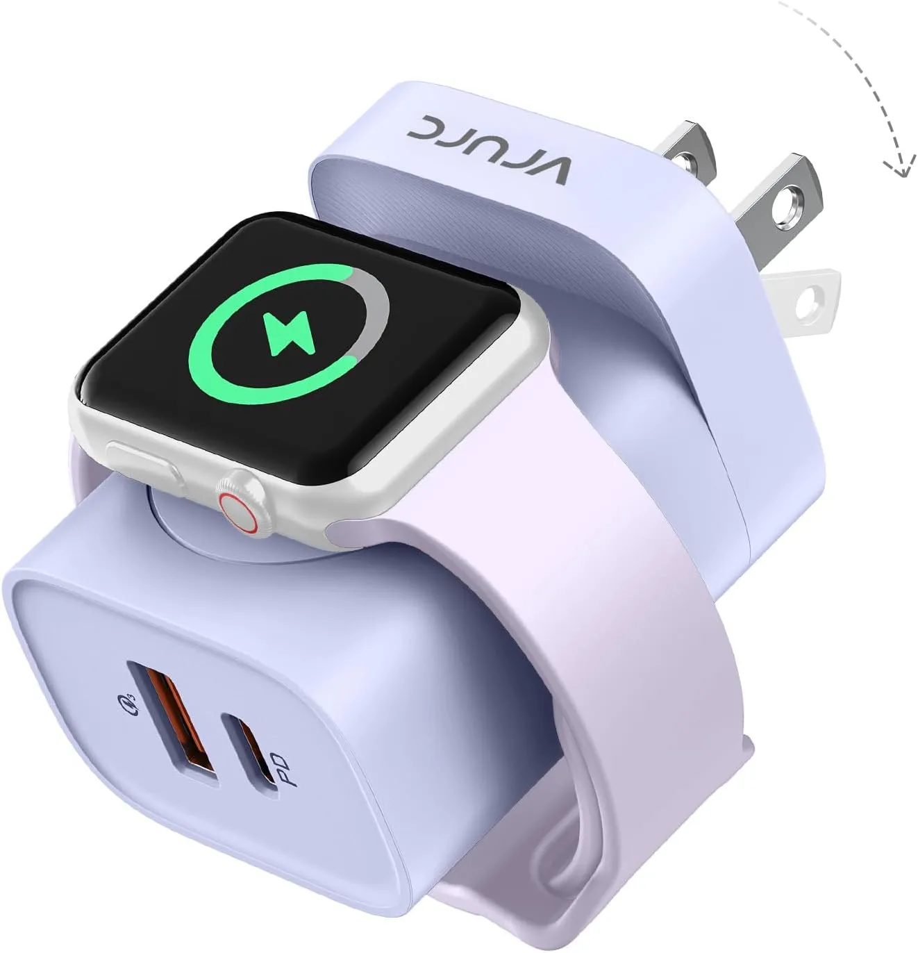 VRURC for Apple Watch Charger, Portable Wireless Magnetic for iWatch, PD 20W 3-in-1 Travel Essentials USB C Wall Charging Block for iWatch Ultra/SE/10/9/8/7/6/5/4/3/, iPhone 16/15/14/13,Android-Purple