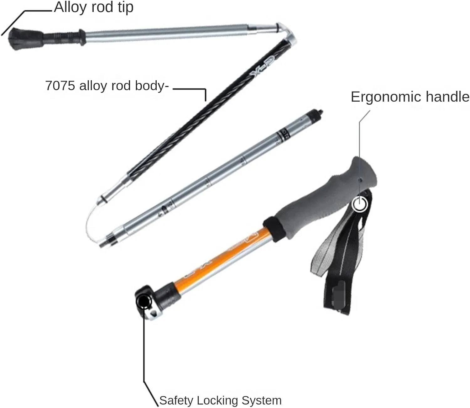Walking Stick Hiking Poles Adjustable Trekking Poles Hiking Walking Sticks Ultralight Aluminum Alloy for Backpacking Hiking Gear Trekking Poles, 115-130cm