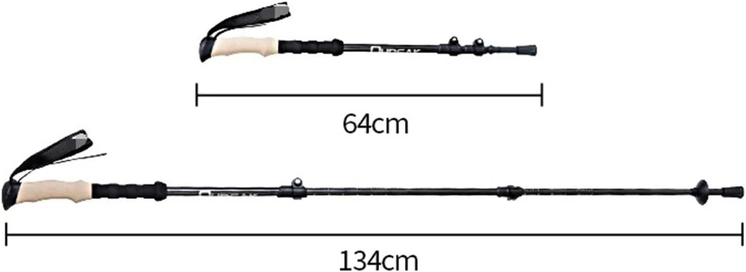 Walking Stick Hiking Poles Hiking Walking Sticks Carbon Fiber Trekking Pole Camping Walking Pole Telescopic Hiking Gear Trekking Poles, 64-134cm, Black