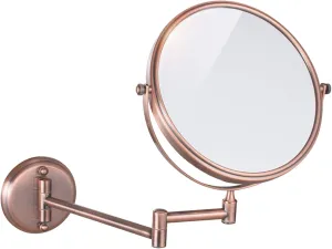 Wall Mounted Makeup Mirror, 1X＆3X/5X/7X/10X Magnification Vanity Mirrors, 8 Inch Double Sided Brass Folding Swivel Shaving Mirrors,Rose gold,3X