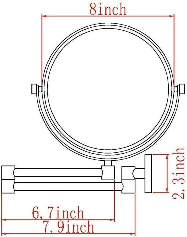 Wall Mounted Makeup Mirror, 8 Inch Cosmetic Mirror for Bathroom, Round Extendable Brass Mirror with Magnification(Chrome,7X)