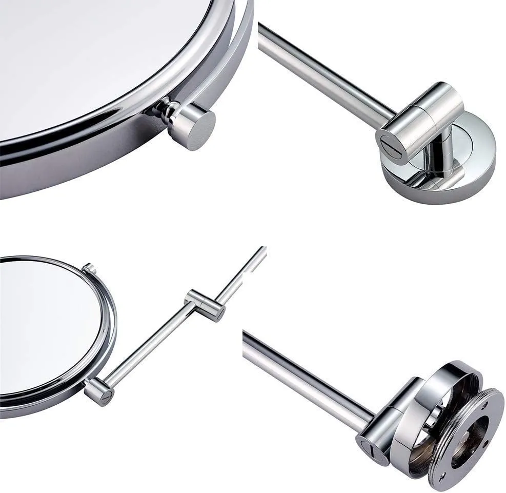 Wall Mounted Makeup Mirror, 8 Inch Cosmetic Mirror for Bathroom, Round Extendable Brass Mirror with Magnification(Chrome,7X)
