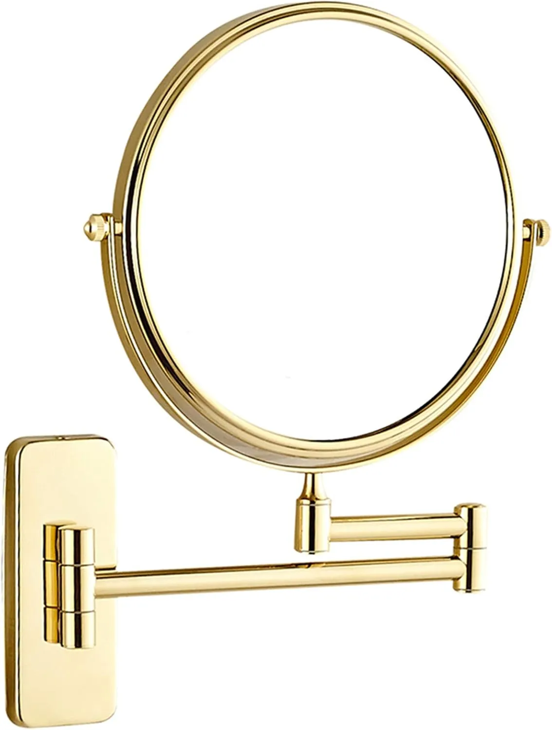 Wall Mounted Makeup Mirror, 8 inch Gold Finish Double Sided Magnifying Shaving Mirror, Extendable Bathroom Round Cosmetic Vanity Mirrors,10x