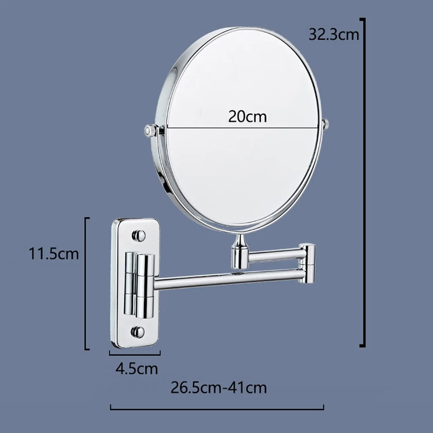 Wall Mounted Makeup Mirror, 8Inch Double Sided Shaving Mirror with Magnifaction, 360 Swivel Extendable Arm Bathroom Vanity Mirrors,Black,10X