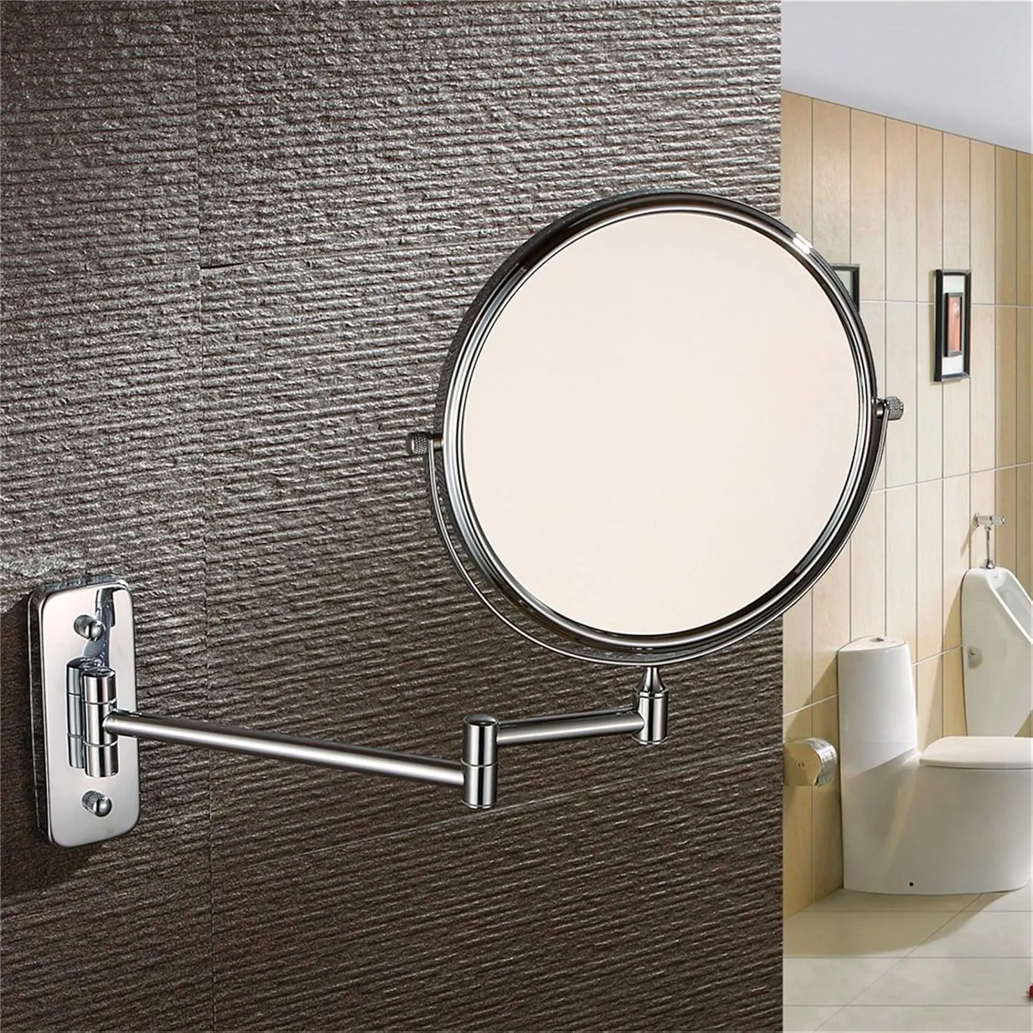 Wall Mounted Makeup Mirror, 8Inch Double Sided Shaving Mirror with Magnifaction, 360 Swivel Extendable Arm Bathroom Vanity Mirrors,Black,10X