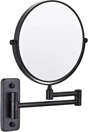 Wall Mounted Makeup Mirror, 8Inch Double Sided Shaving Mirror with Magnifaction, 360 Swivel Extendable Arm Bathroom Vanity Mirrors,Black,10X