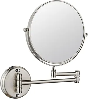 Wall Mounted Makeup Mirror, 8Inch Double Sided Shaving Mirror with Magnifaction, 360 Swivel Extendable Bathroom Vanity Mirrors,Silver,5X (Color : Nickel, Size : 5X)