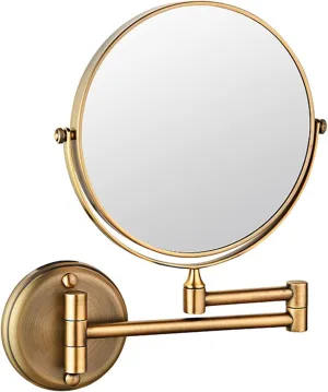 Wall Mounted Makeup Mirror, 8Inch Round Double Sided Magnifying Shaving Mirror, Bathroom 360 Swivel Extendable Vanity Mirrors,Nickel,10X (Color : Brass, Size : 5X)