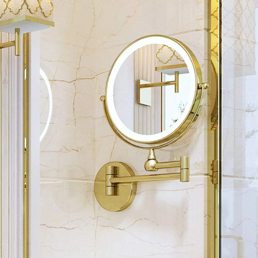 Wall Mounted Makeup Mirror with LDE Lights, Makeup Mirror with Magnification for Bathroom, Extendable Arm, Two-Sided Extendable, 360 Degree Swivel, 8 in