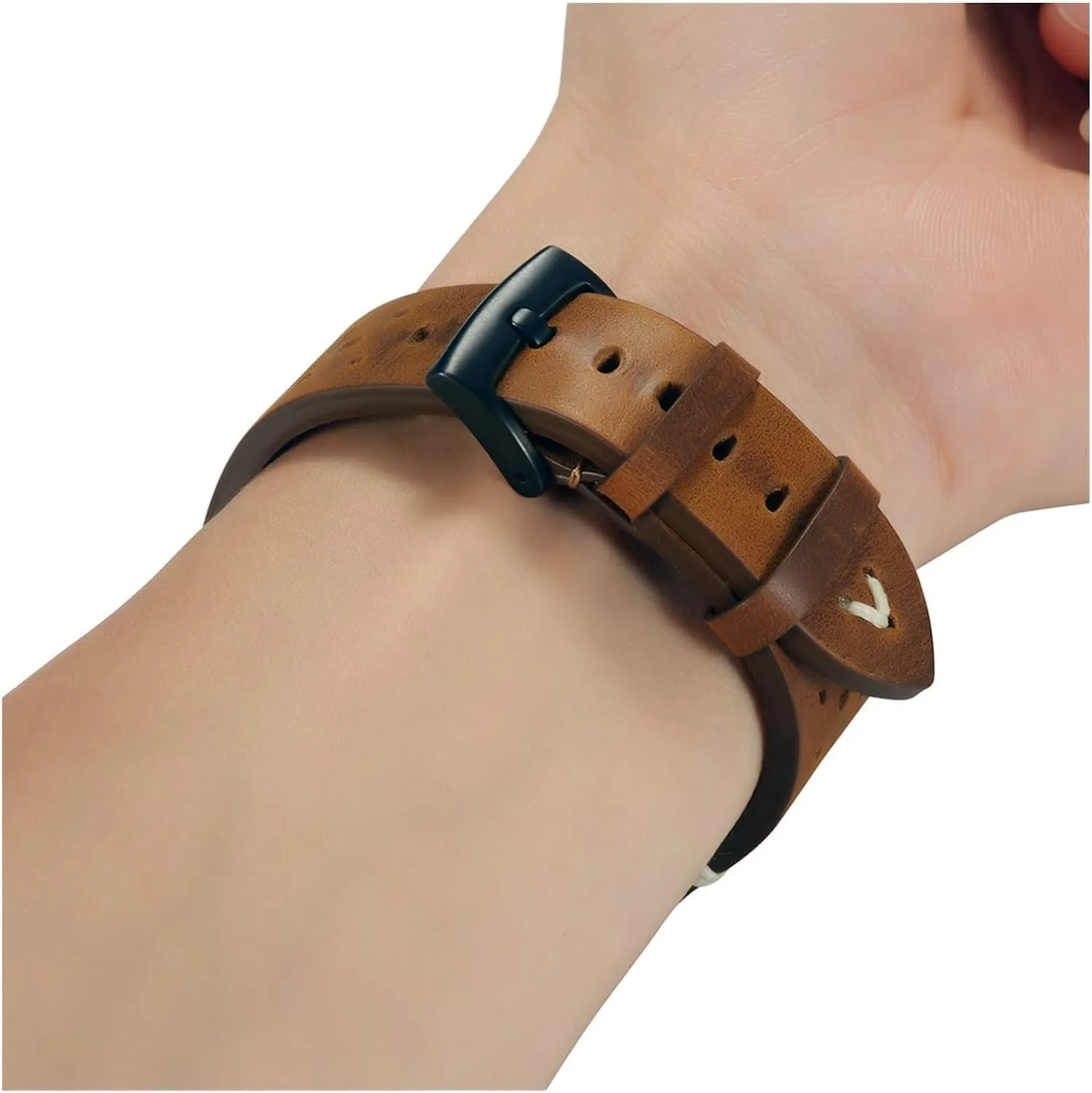 Watch Band Strap Porous Dark Brown Handmade Oil Wax Leather Watch Strap for Women Men