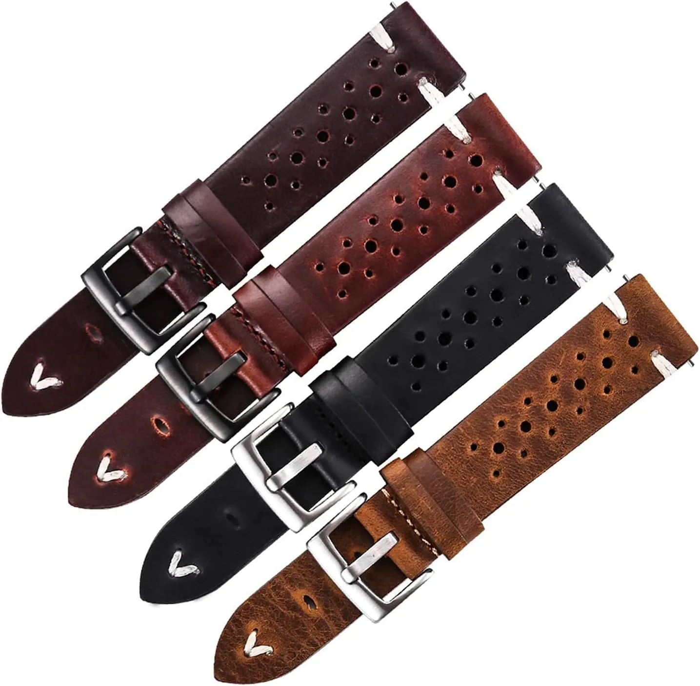 Watch Band Strap Porous Dark Brown Handmade Oil Wax Leather Watch Strap for Women Men