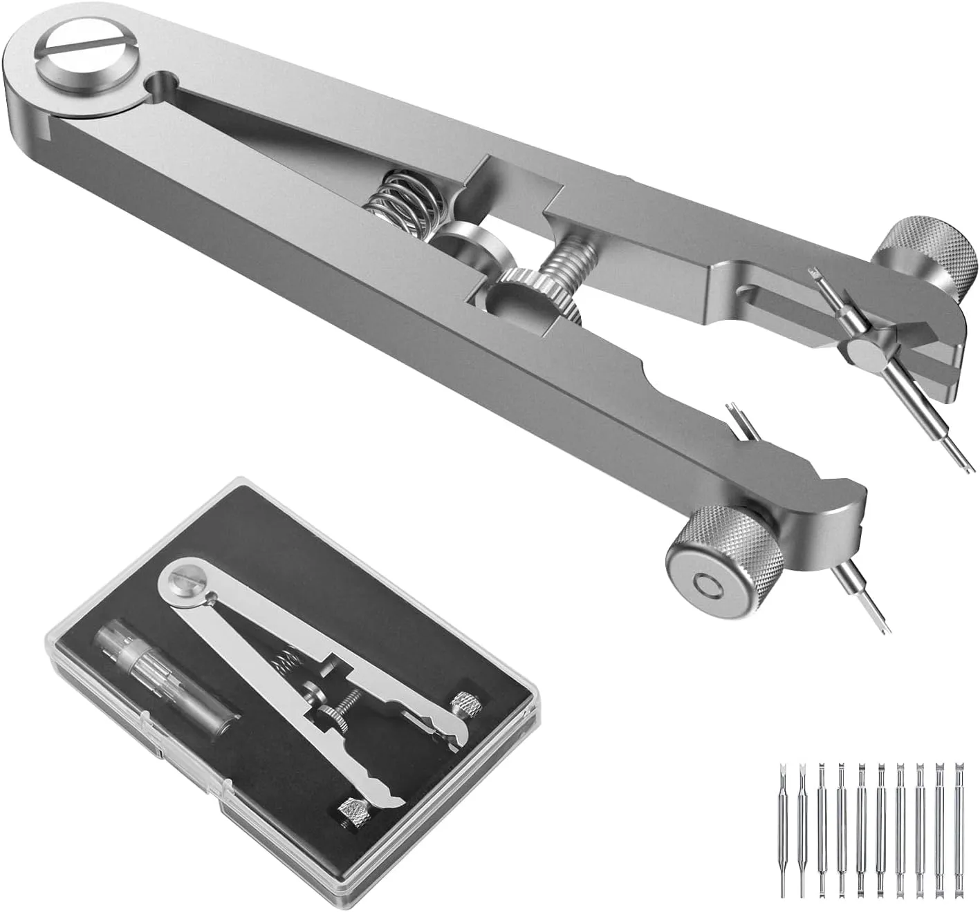 Watch Spring Bar Tweezer Tool Set with Durable 10 Tips Pins, 6825 Spring Bar Plier Tool for Watch Wrist Bands Strap Removal Repair Fix Kit