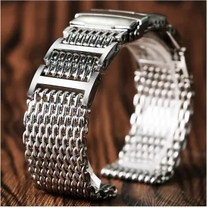 watch strap 20mm 22mm 24mm luxury shark mesh watch band strap stainless steel replacement folding clasp with safety silver  2 spring bars bracelet