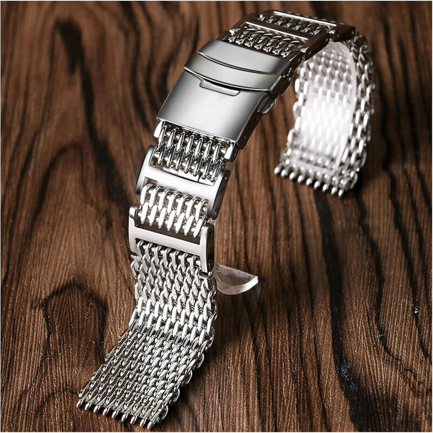 watch strap 20mm 22mm 24mm luxury shark mesh watch band strap stainless steel replacement folding clasp with safety silver  2 spring bars bracelet