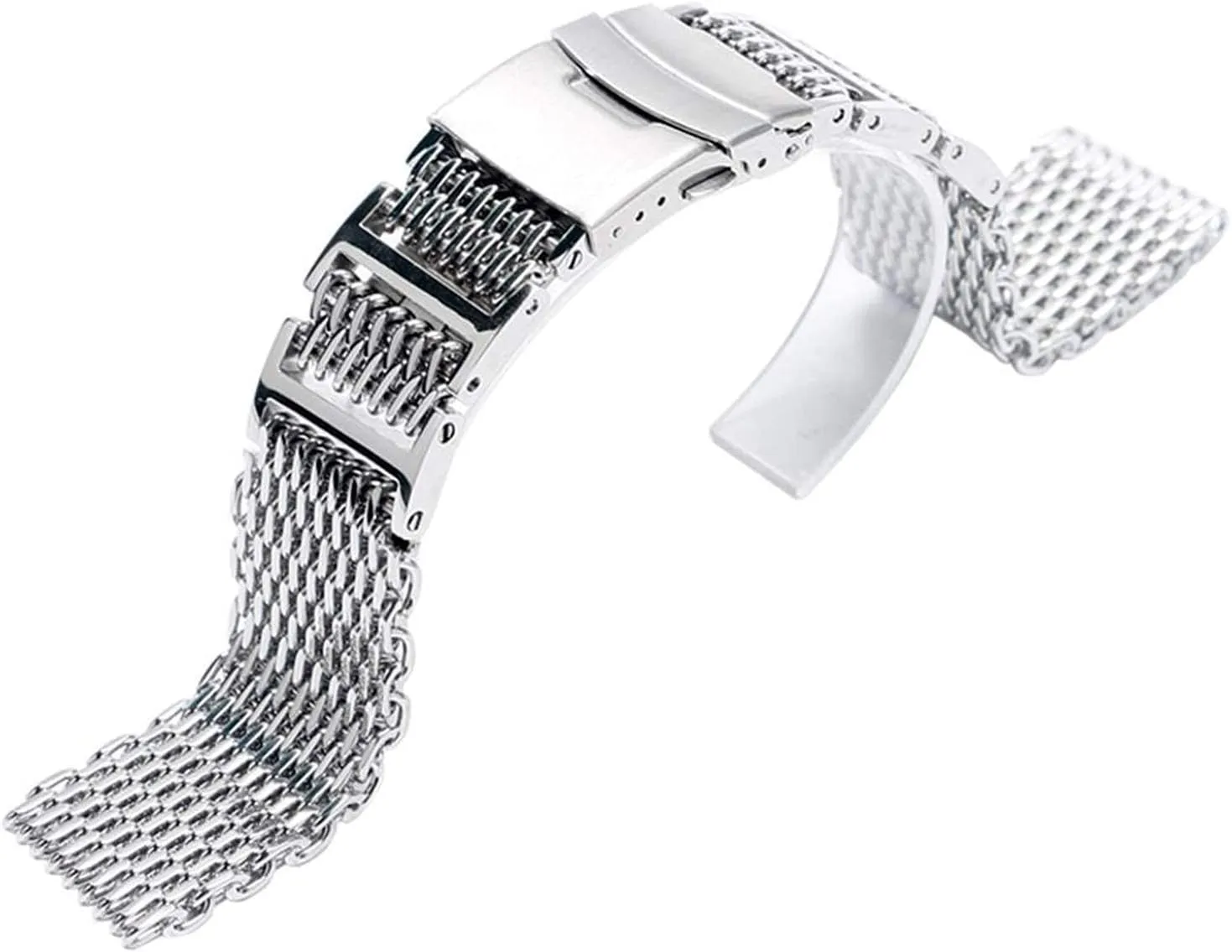 watch strap 20mm 22mm 24mm luxury shark mesh watch band strap stainless steel replacement folding clasp with safety silver  2 spring bars bracelet