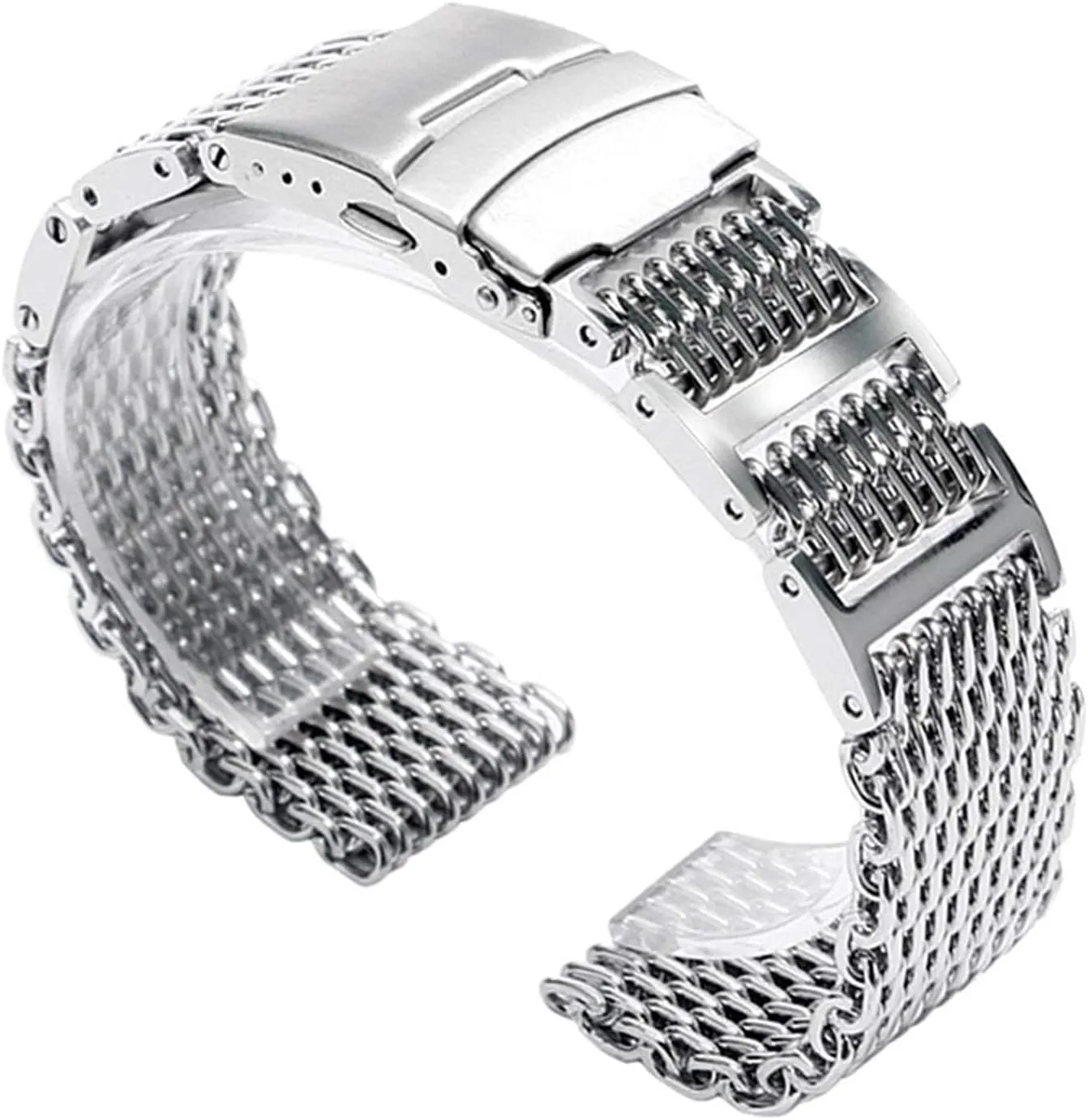 watch strap 20mm 22mm 24mm luxury shark mesh watch band strap stainless steel replacement folding clasp with safety silver  2 spring bars bracelet