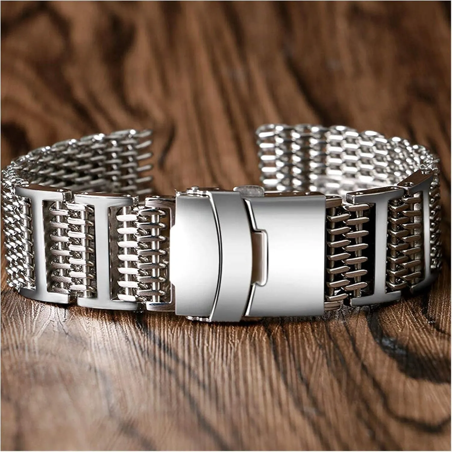 watch strap 20mm 22mm 24mm luxury shark mesh watch band strap stainless steel replacement folding clasp with safety silver  2 spring bars bracelet
