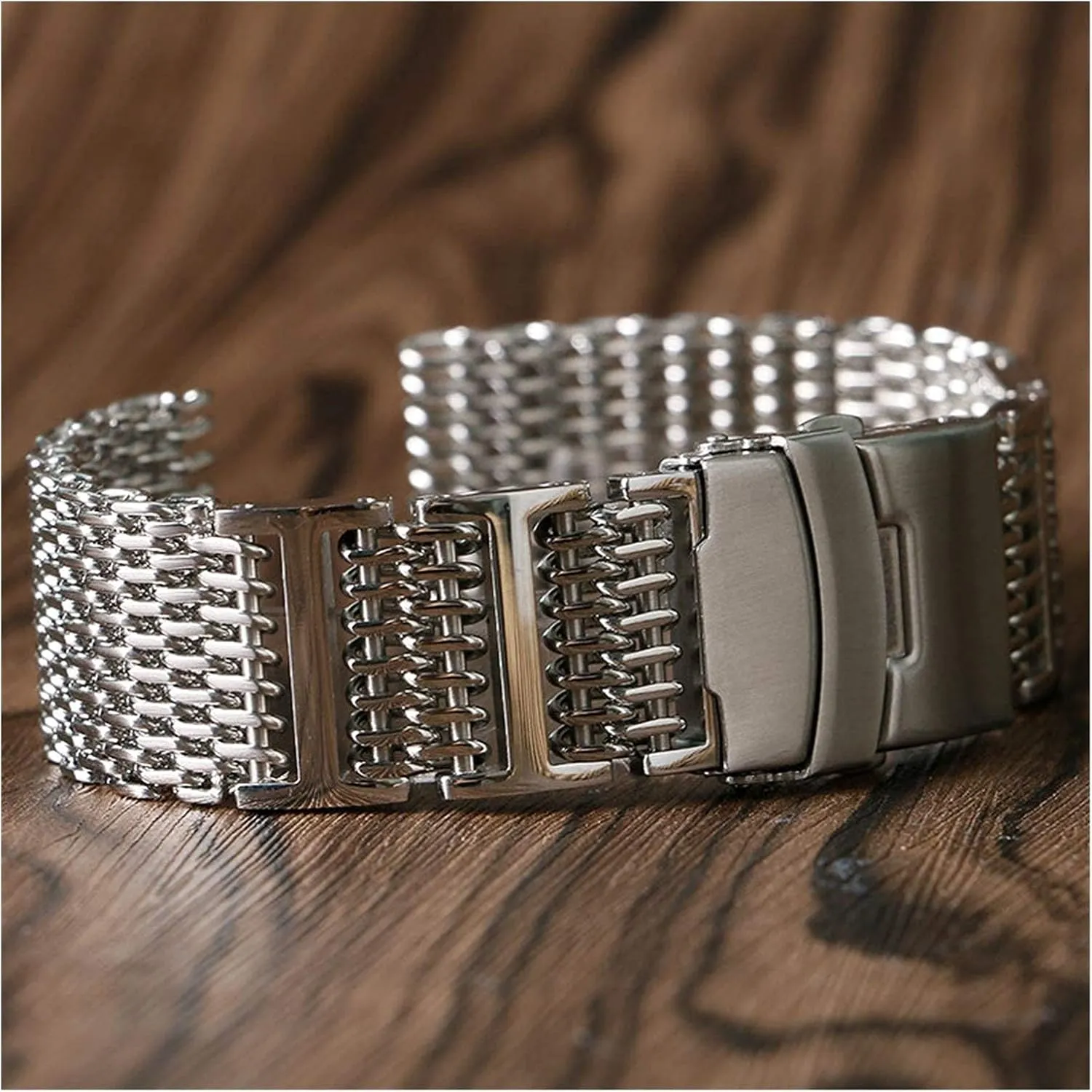 watch strap 20mm 22mm 24mm luxury shark mesh watch band strap stainless steel replacement folding clasp with safety silver  2 spring bars bracelet