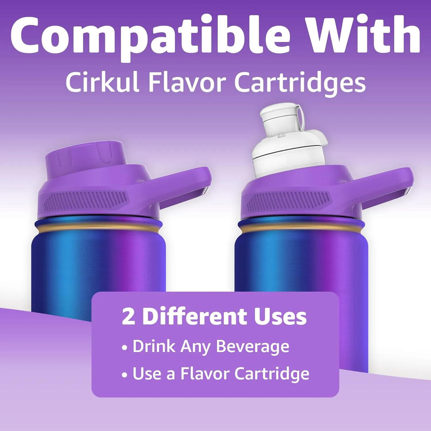 Water Bottle | Compatible With Popular Flavor Cartridges | BPA Free, Leak Proof, Double-Walled Vacuum Insulated Stainless Steel, and Dishwasher Safe | Cold for 24 Hours (Aura, 32oz)