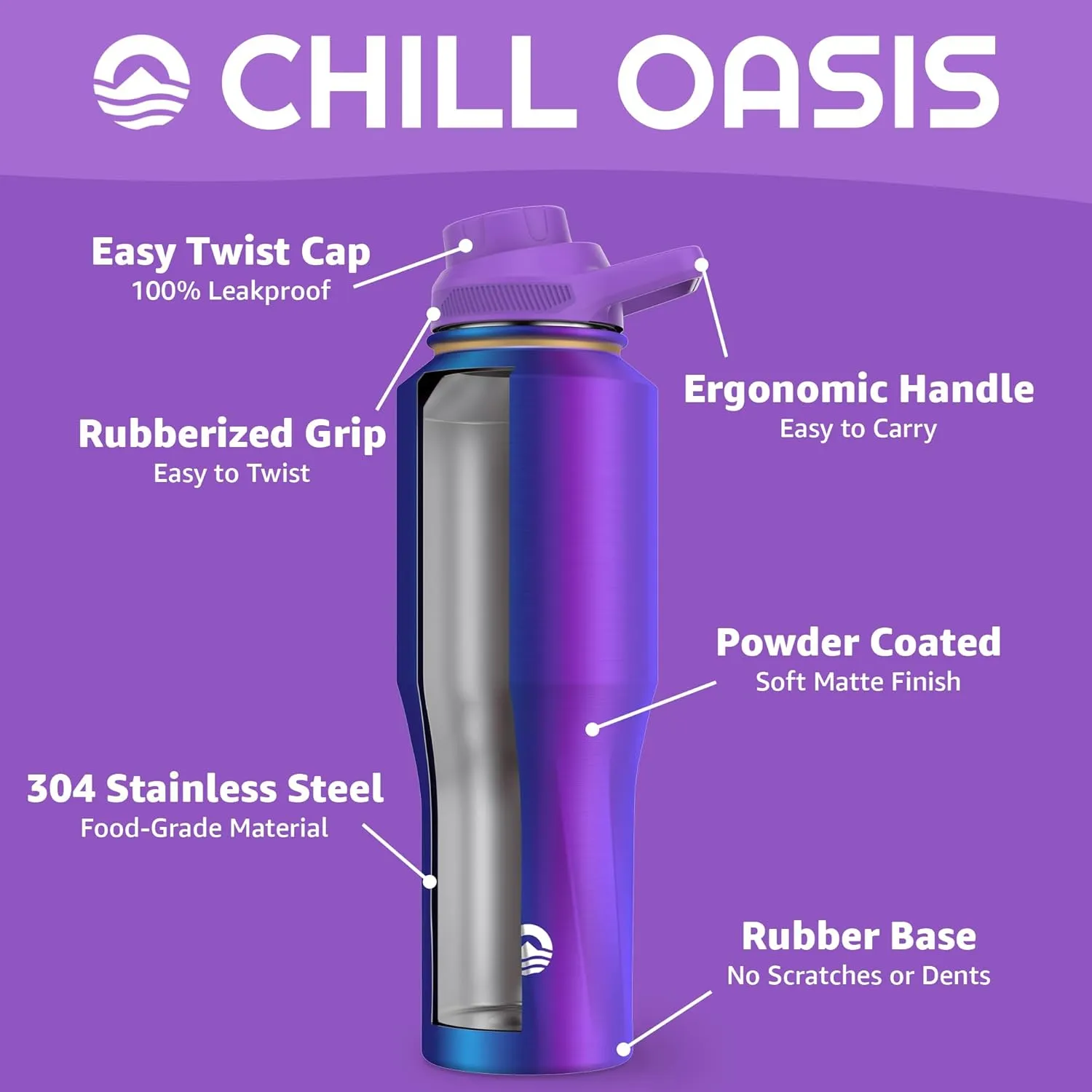 Water Bottle | Compatible With Popular Flavor Cartridges | BPA Free, Leak Proof, Double-Walled Vacuum Insulated Stainless Steel, and Dishwasher Safe | Cold for 24 Hours (Aura, 32oz)